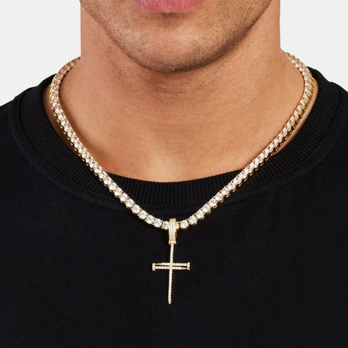925 Sterling Silver Nail Cross Chain - Gold