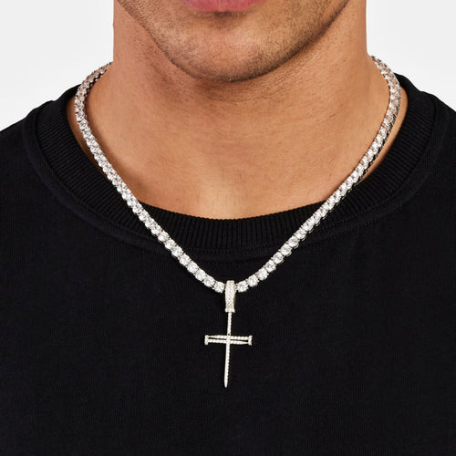 925 Sterling Silver Nail Cross Chain - Silver